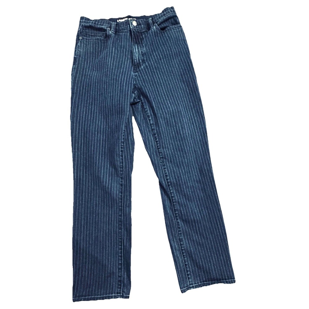 Lands End Womens 8 Tall Pinstripe Jeans Blue Dark Wash Straight Leg Denim Pants